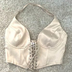 Superdown brand lace-up crochet bustier top. Stretchy!